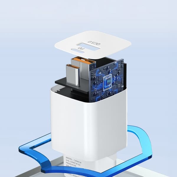PD QC 3.0 vegglader 100-240V 20W USB-C USB-A hvit
