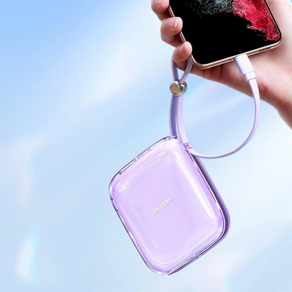 Powerbank 10000mAh JR-L005 med iPhone Lightning-kabel og USB-A-port lilla