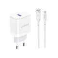 Pikkukuva 1 / 7: USB-A 18W verkkolaturi USB-A - microUSB-kaapelilla, valkoinen