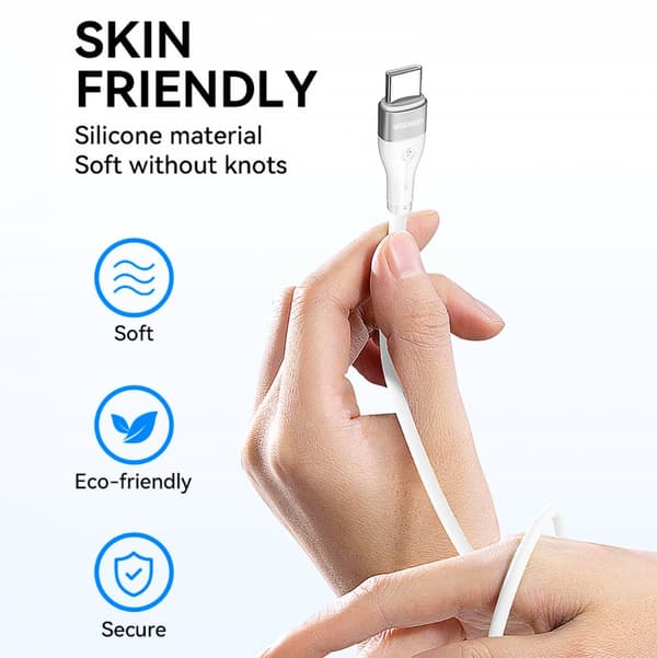 Holdbart fleksibelt kabel USB-C - USB-C PD 65W 1m hvid