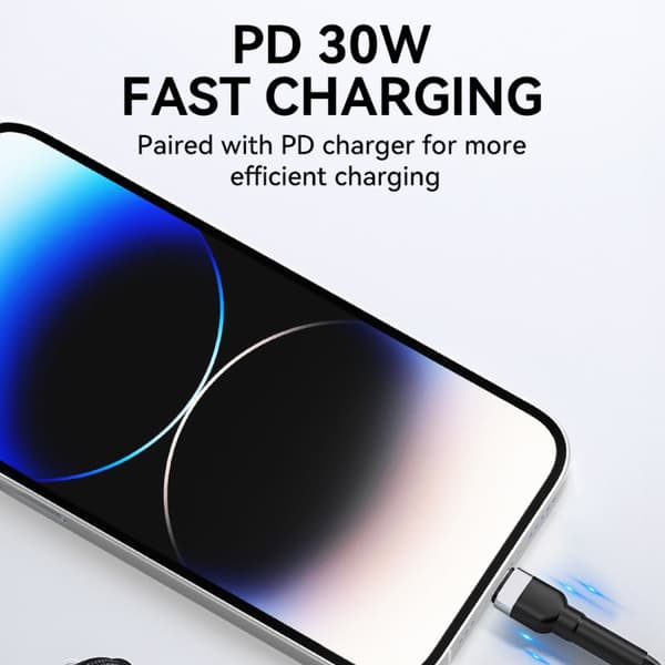 Kabel til iPhone USB-C - Lightning PD 30W 1m sort