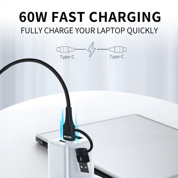 4-i-1 universalkabel 2x USB-C 1x USB-A 1x Lightning 60W 1m sort