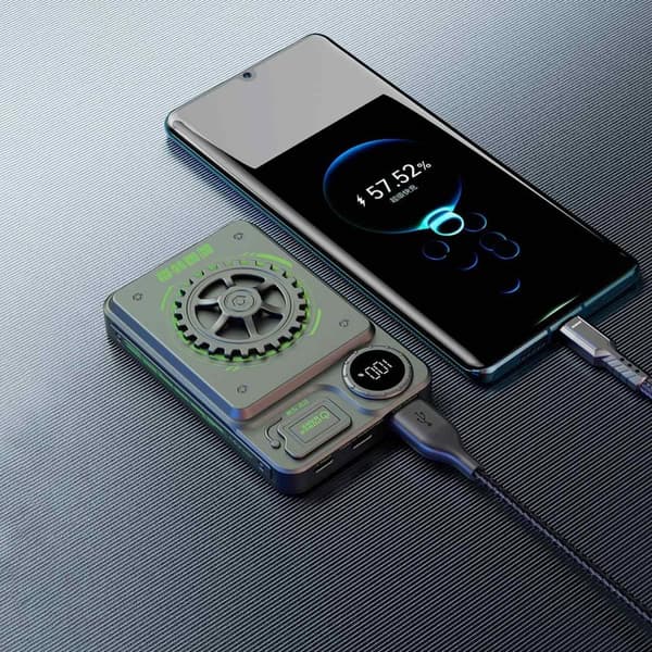 Stilig powerbank 10000mAh 22,5W USB-A / USB-C med grå skjerm