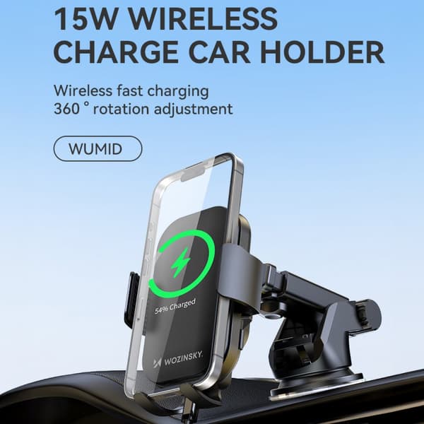 Telefonholder med 15W induktiv lader for bildashbord, sort