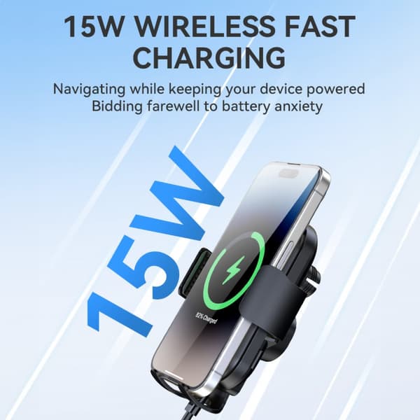 Telefonholder med 15W induktiv lader for bildashbord, sort