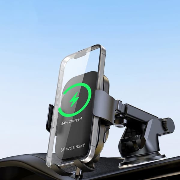 Telefonholder med 15W induktiv lader for bildashbord, sort