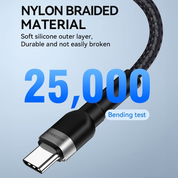 Flätad kabel USB-A - USB-C 2.4A 2m svart