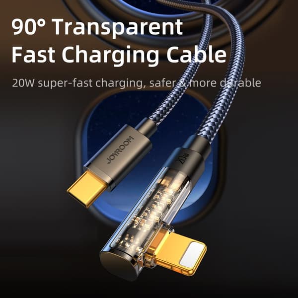 Vinklet kabel for iPhone USB-C - Lightning 20W 480 Mbps 1,2m blå