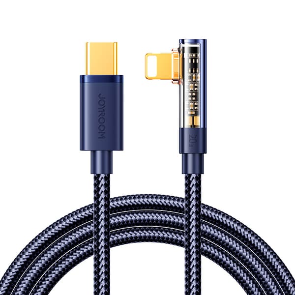 Vinklet kabel for iPhone USB-C - Lightning 20W 480 Mbps 1,2m blå