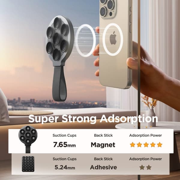 Strålende magnetisk telefonholder med sugekopper, sort