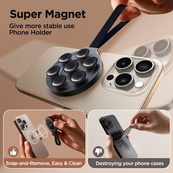 Strålende magnetisk telefonholder med sugekopper, sort