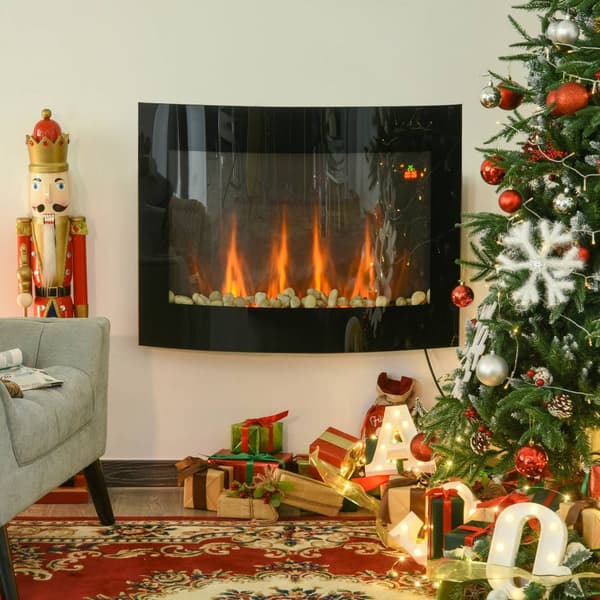 Elektrisk peisovn elektrisk med 2 effekttrinn 900/1800 W LED 65 x 11,4 x 52 cm rustfritt stål svart for koselig varme
