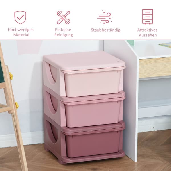 Leluvarasto 3-tasoinen lipasto Lastenhuone Pieni laatikkokaappi lapsille Pinkki