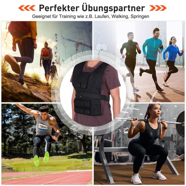 Viktväst 20 kg justerbar träningsväst för styrketräning och fitness, Oxford material, svart 36 x 52 cm