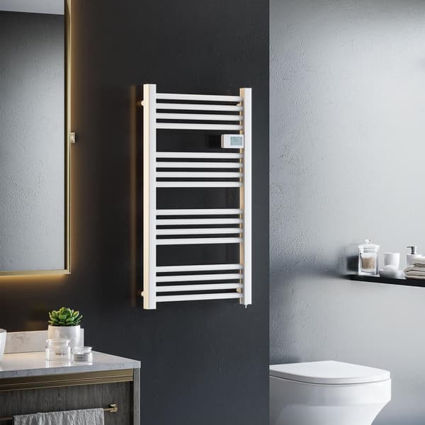 Håndkleradiator 540x960 mm baderomsradiator 16 varmeelementer med overopphetingsbeskyttelse veggfeste aluminium hvit for baderom