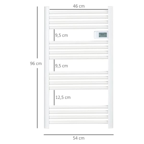 Håndkleradiator 540x960 mm baderomsradiator 16 varmeelementer med overopphetingsbeskyttelse veggfeste aluminium hvit for baderom