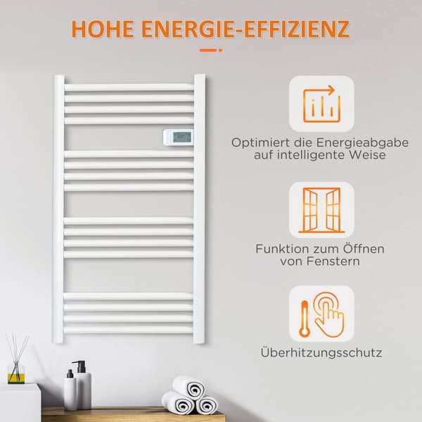 Håndkleradiator 540x960 mm baderomsradiator 16 varmeelementer med overopphetingsbeskyttelse veggfeste aluminium hvit for baderom