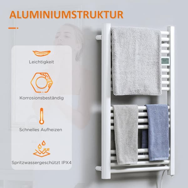 Håndkleradiator 540x960 mm baderomsradiator 16 varmeelementer med overopphetingsbeskyttelse veggfeste aluminium hvit for baderom