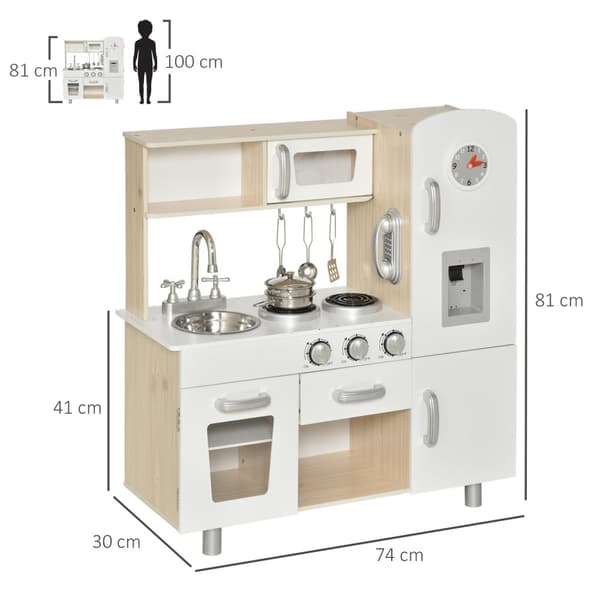 Barnkök med tillbehör, drömkök för 3 år+, leksakskök av furu & MDF, vit, 74 x 30 x 81 cm