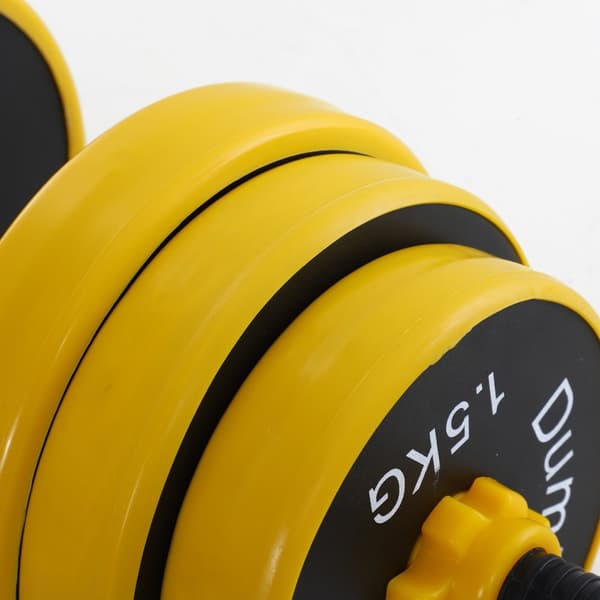 25 kg hantelset 3-i-1 justerbar ergonomisk med 12 plattor 2 korta pinnar och 1 lång pinne i gulsvart för fitness