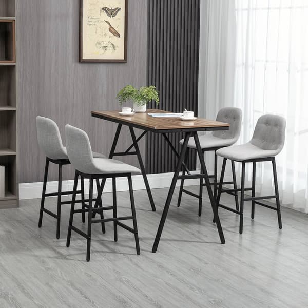 Barbordssæt 5 stk. med barstole, spisegruppe til køkken, bistrobord med 4 stole, metal, lysebrun, 120x60x91 cm