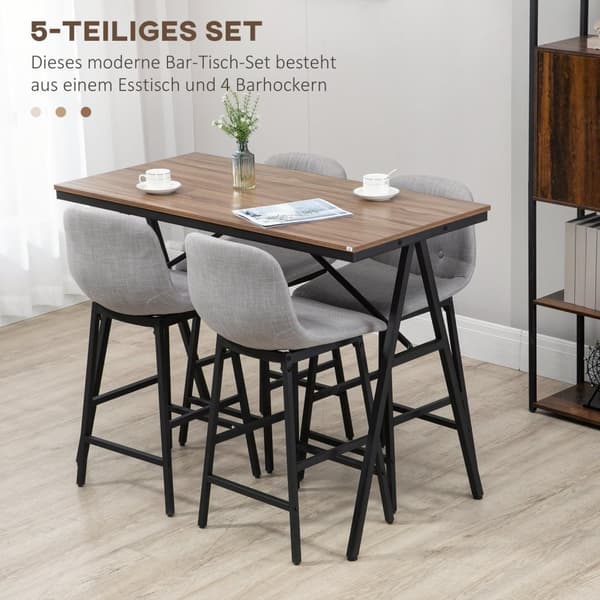 Barbordssæt 5 stk. med barstole, spisegruppe til køkken, bistrobord med 4 stole, metal, lysebrun, 120x60x91 cm