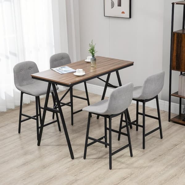 Barbordssæt 5 stk. med barstole, spisegruppe til køkken, bistrobord med 4 stole, metal, lysebrun, 120x60x91 cm