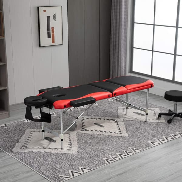 Sammenklappelige massagebriks, højdejusterbar massagebriks med nakkestøtte 215 x 60 x 61-84 cm, aluminium & skum, ideel til kosmetik