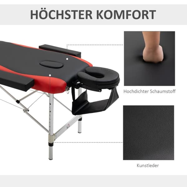 Sammenklappelige massagebriks, højdejusterbar massagebriks med nakkestøtte 215 x 60 x 61-84 cm, aluminium & skum, ideel til kosmetik