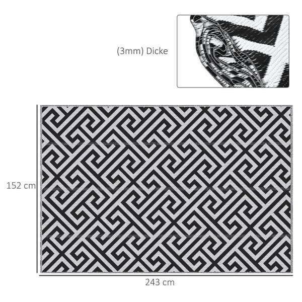 Ulkomatto muovimatto kaksipuolinen design vettä hylkivä terassiparvekkeelle musta valkoinen 152 x 243 cm