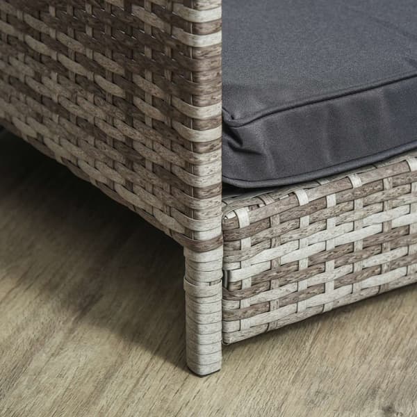 Hundehus i rattan med hynde, husformet hundeseng, udendørs hundehus, stålstel, plastik, grå, 69 x 98 x 70 cm
