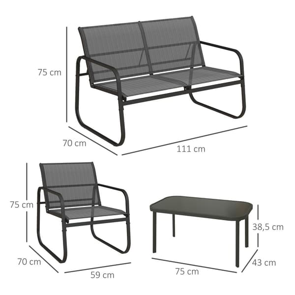 Hagemøbelsett 4 stk. Hagesett med 1 toseter, 2 stoler, 1 salongbord, balkongmøbelsett laget av svart netting for uteplass og hage