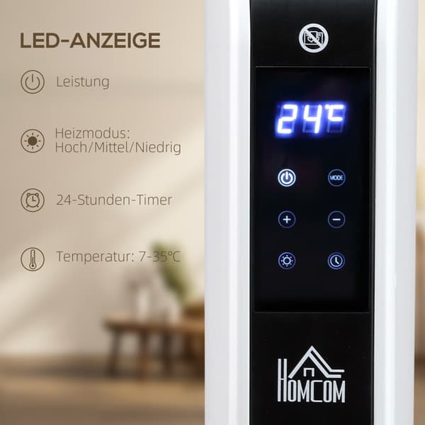 Varmeblæser Varmeblæser 2180 W Elvarmer med LED lys 3 niveauer Varm 24 timers timer Stål Hvid 60 x 18,5 x 39,5 cm for effektiv varme