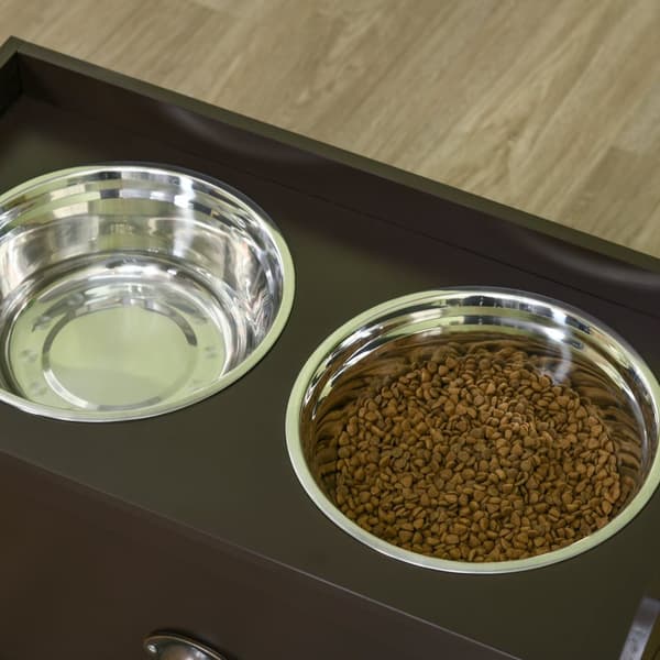 Hundeskål, 2 x 2L foderskål, forhøjet foderskål med skuffe, skål i rustfrit stål, foderstation til store hunde, kaffe