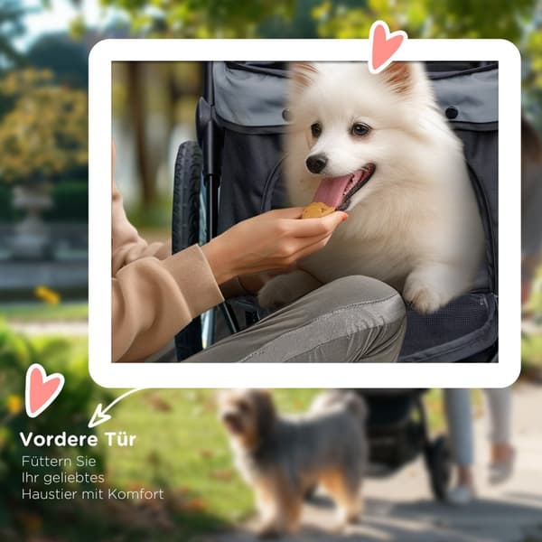 Koiravaunut kissanrattaat taitettavat heijastimilla, säilytyskorilla, aurinkosuojalla ja verkkoikkunalla, Oxford harmaa