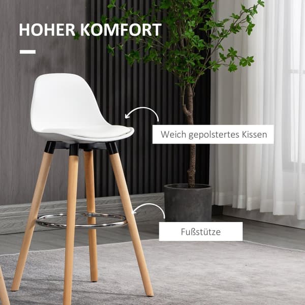 Sæt med 2 barstole køkkenstole barstol med fodstøtter imiteret læder hvid 38,5 x 42,5 x 91 cm til spisekøkken