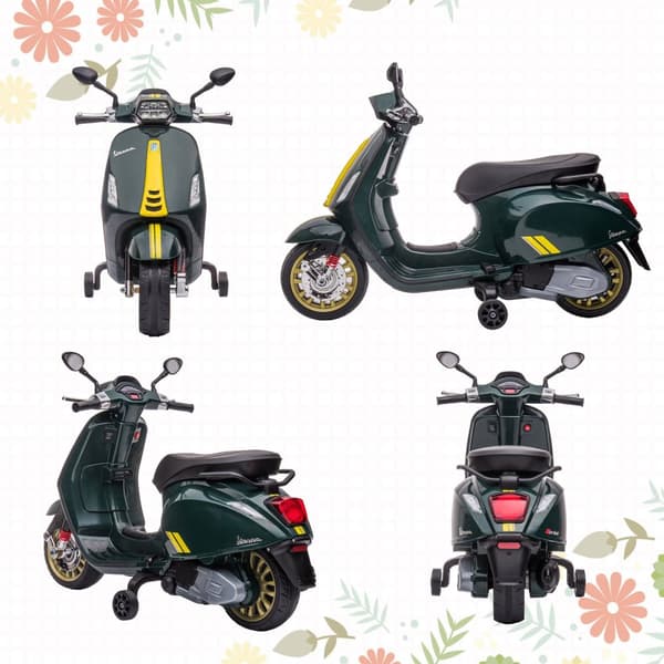 Elmotorcykel för barn 6V med MP3 USB FM-radio LED-strålkastare träningscyklar 3 km/h för barn 3-6 år mörkgrön