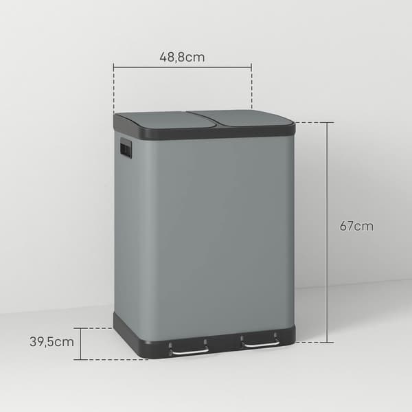 Skraldespand 2x30L pedalspand kosmetikspand med låg og fodpedal, metalaffaldsspand med inderspand til stue og kontor, 48,8x39,5x67cm