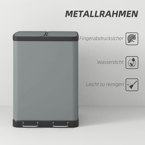 Skraldespand 2x30L pedalspand kosmetikspand med låg og fodpedal, metalaffaldsspand med inderspand til stue og kontor, 48,8x39,5x67cm