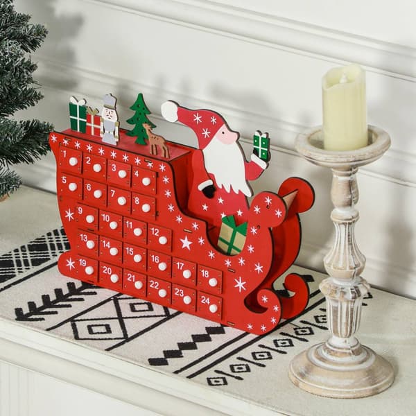 Adventskalender för att fylla 24 lådfack Julkalender Adventskalenderlåda Juldekoration DIY MDF-skiva röd 22,5 x 8 x 36 cm