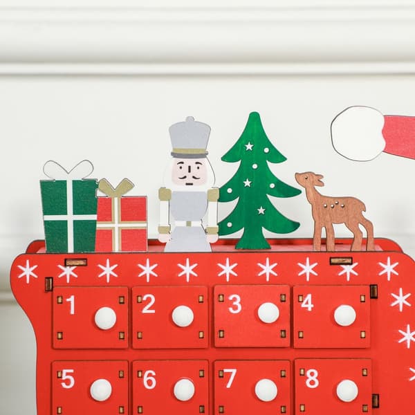 Adventskalender för att fylla 24 lådfack Julkalender Adventskalenderlåda Juldekoration DIY MDF-skiva röd 22,5 x 8 x 36 cm