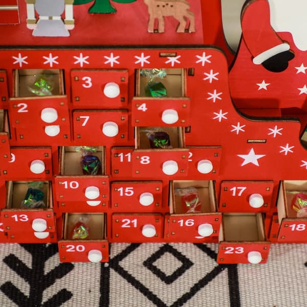 Adventskalender för att fylla 24 lådfack Julkalender Adventskalenderlåda Juldekoration DIY MDF-skiva röd 22,5 x 8 x 36 cm