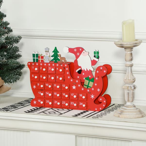 Adventskalender för att fylla 24 lådfack Julkalender Adventskalenderlåda Juldekoration DIY MDF-skiva röd 22,5 x 8 x 36 cm