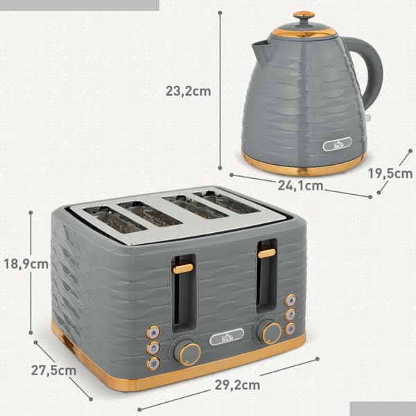Aamiaissetti vedenkeitin ja leivänpaahdin 1,5 l vedenkeitin 4 viipaletta leivänpaahdin 3000 W 7 ruskistustasoa sulatus ja lämmitys harmaa