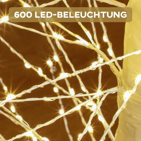 150 cm konstgjord trädljusträd med 600 LED, LED julgran, juldekoration för jul, födelsedag, bröllop, inomhus och utomhus vit