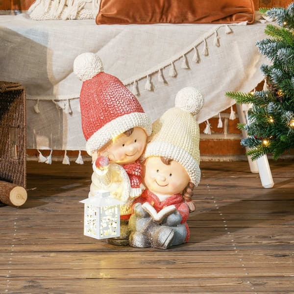 Juldekorationsfigur, jultomte med bok och lykta, 45 cm julfigur med LED-ljus, dekorativ figur till jul, för inomhus- och utomhusbruk