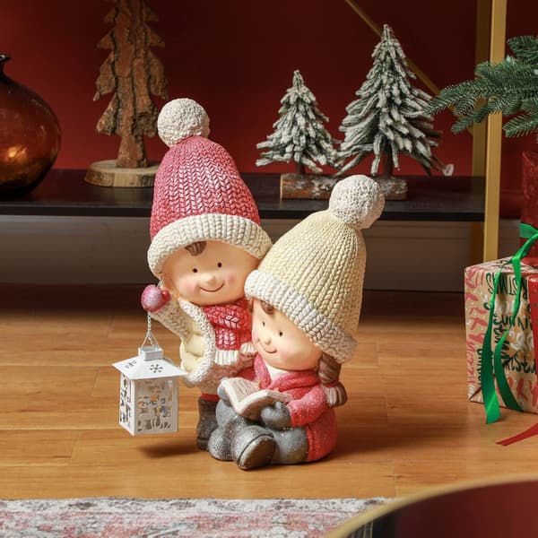 Juldekorationsfigur, jultomte med bok och lykta, 45 cm julfigur med LED-ljus, dekorativ figur till jul, för inomhus- och utomhusbruk