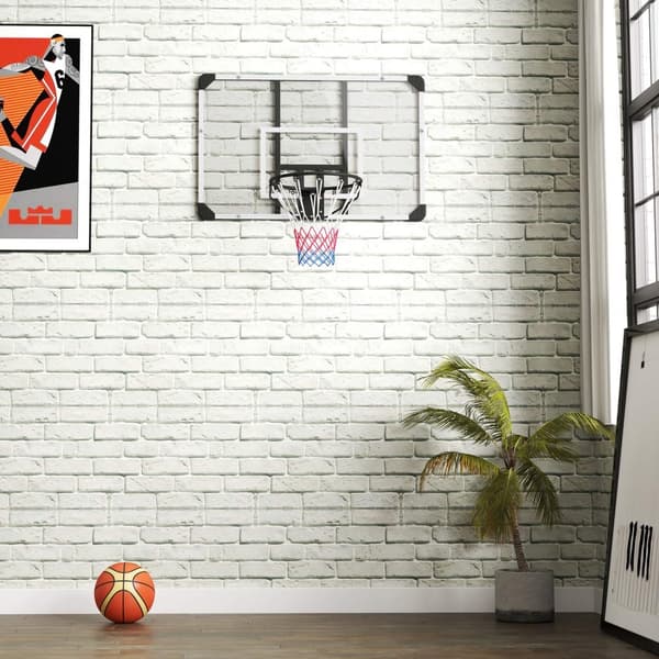 Veggmontert basketballkurv med basketballbrett og nett 113 x 61 x 73 cm laget av stål for utendørsaktiviteter i hvitt