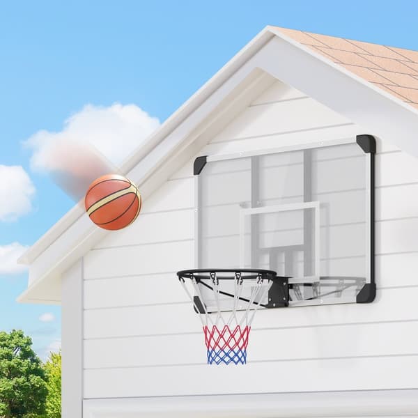 Veggmontert basketballkurv med basketballbrett og nett 113 x 61 x 73 cm laget av stål for utendørsaktiviteter i hvitt