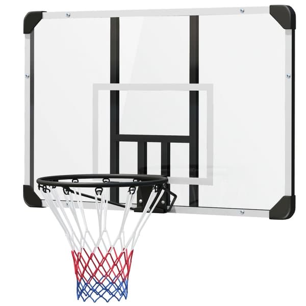 Veggmontert basketballkurv med basketballbrett og nett 113 x 61 x 73 cm laget av stål for utendørsaktiviteter i hvitt